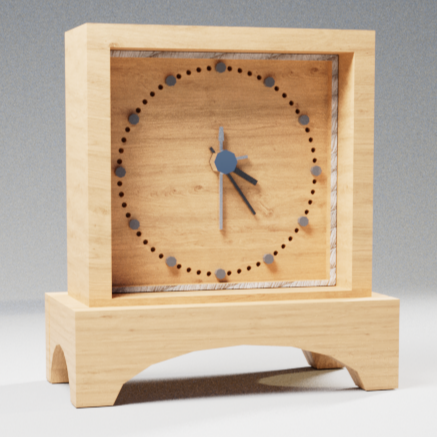 A 3/4 render of the desk clock.