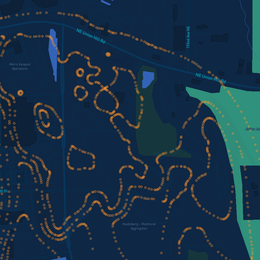 Experimenting with bivariate data mapping. This shows discrete data mapping with illegal dumping reports in Seattle.