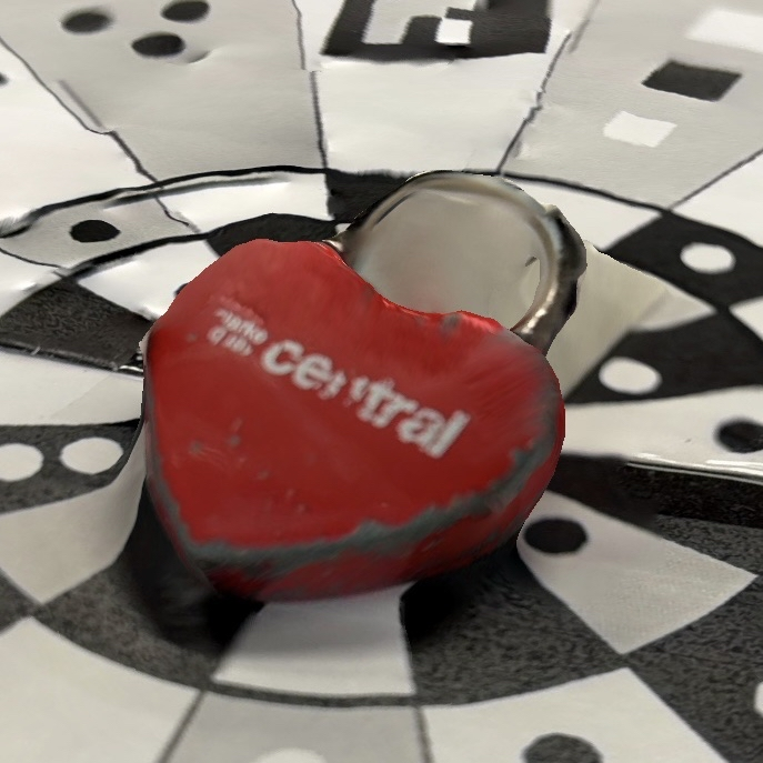 A 3D scan of the locket propped up. Scanning it flat made the lock less clear.